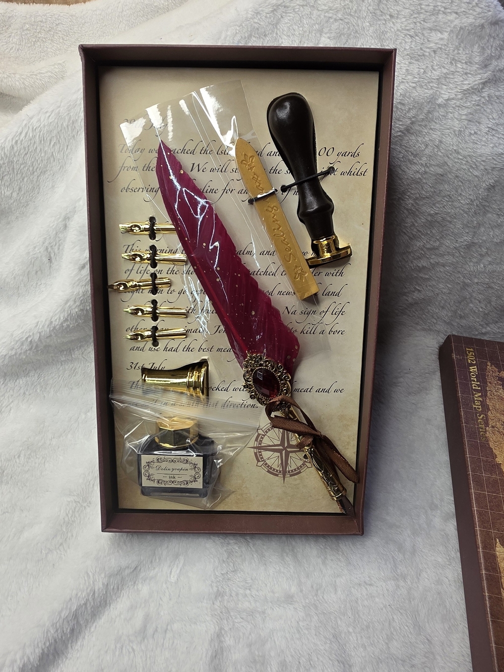 Elegant Red Feather Quill Writing Set